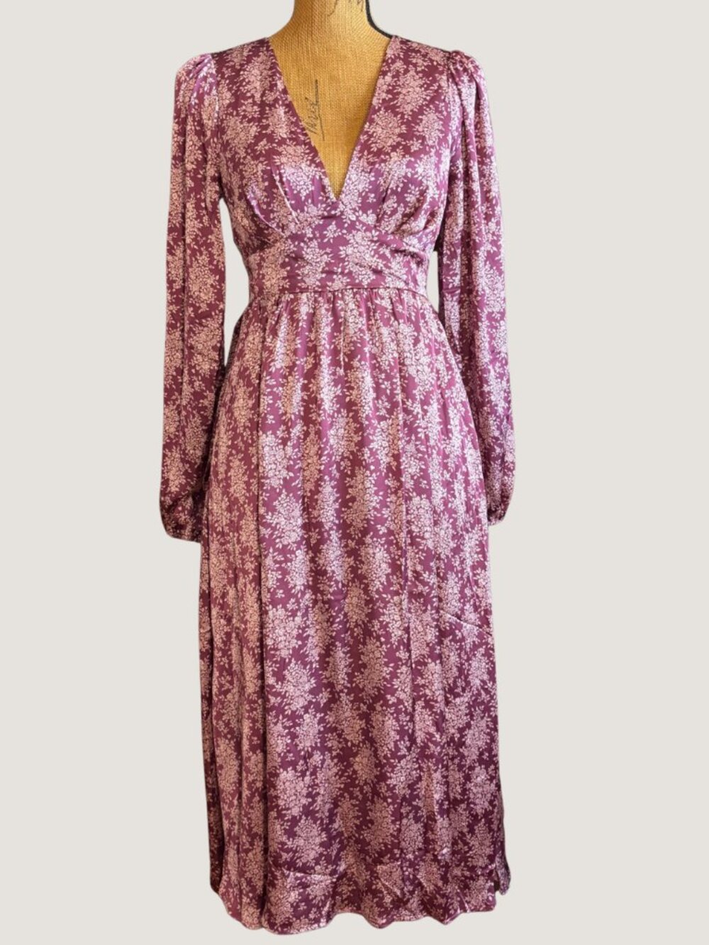 Lulus NWT Romantic Boho Floral Maxi Dress 70s-inspired Blouse Sleeve Vneck Dress